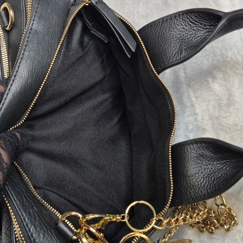 Vince Camuto Black Leather Handbag with Gold Accents - Picture 14 of 17